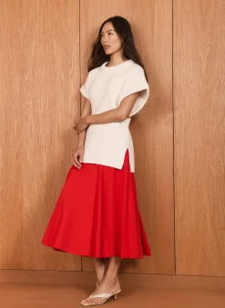 Red Cotton Full Midi Skirt