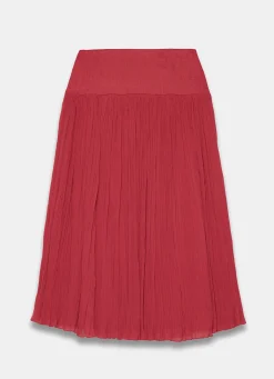 Red Drop Waist Crinkle Midi Skirt