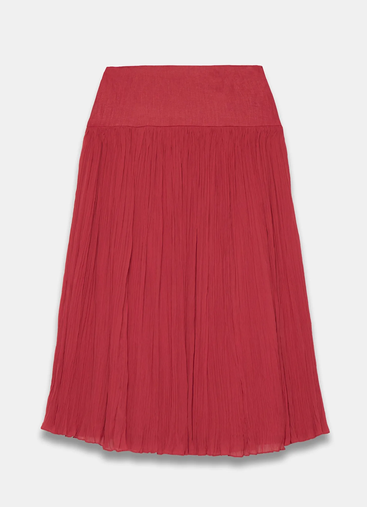 Red Drop Waist Crinkle Midi Skirt