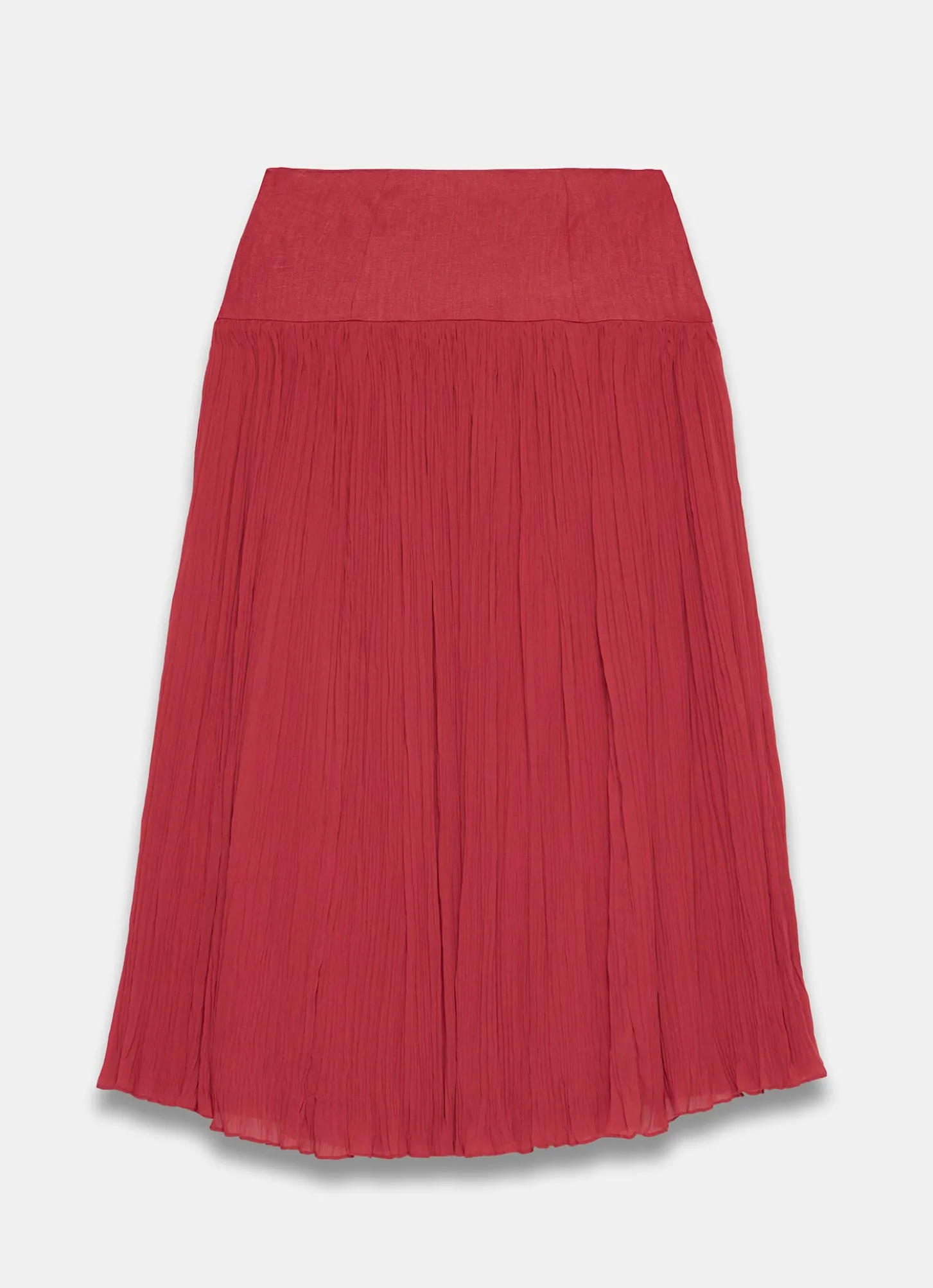 Red Drop Waist Crinkle Midi Skirt