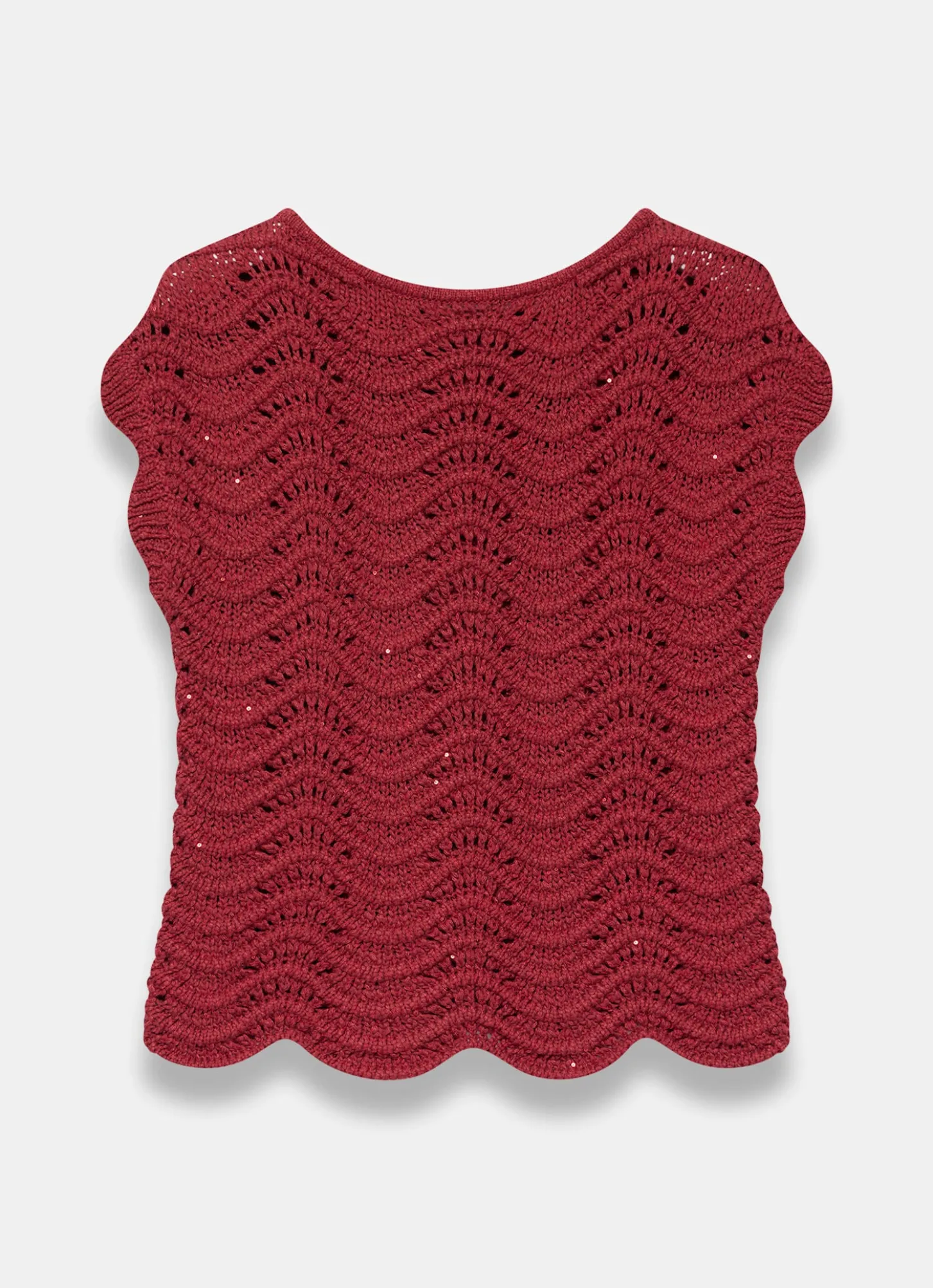 Red Embellished Crochet Knit Top