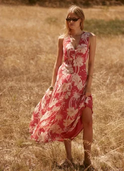 Red Floral Print Maxi Dress