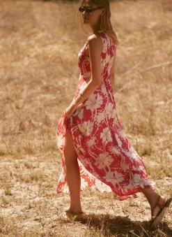 Red Floral Print Maxi Dress
