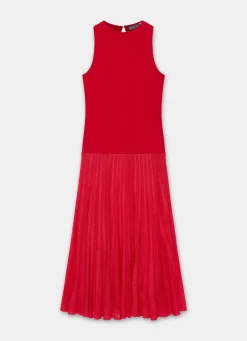 Red Knit Pleated Maxi Dress