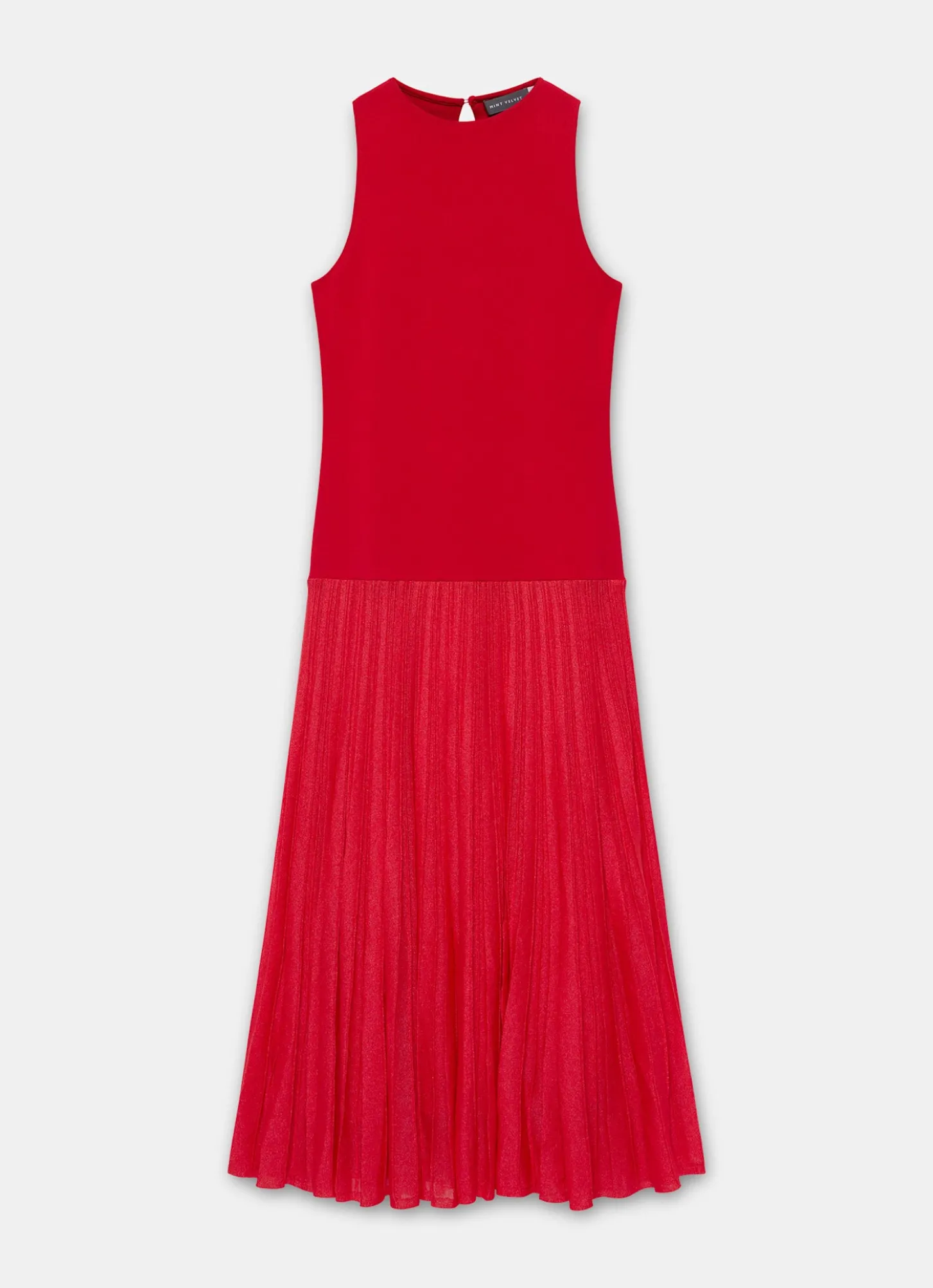 Red Knit Pleated Maxi Dress