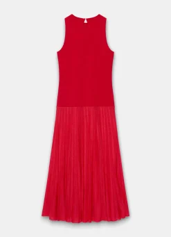 Red Knit Pleated Maxi Dress