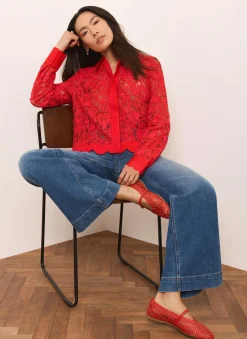 Red Lace Cropped Shirt