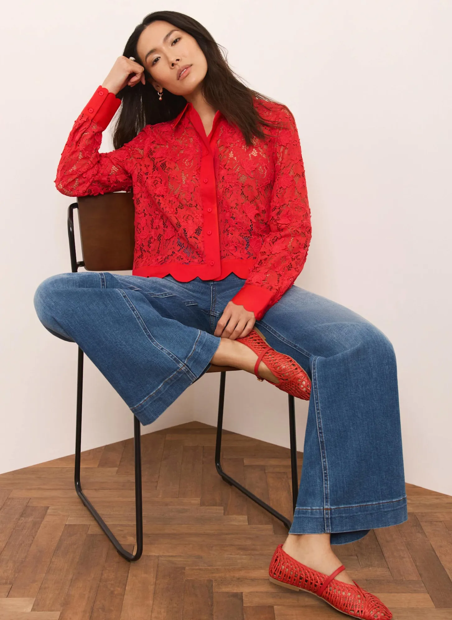 Red Lace Cropped Shirt