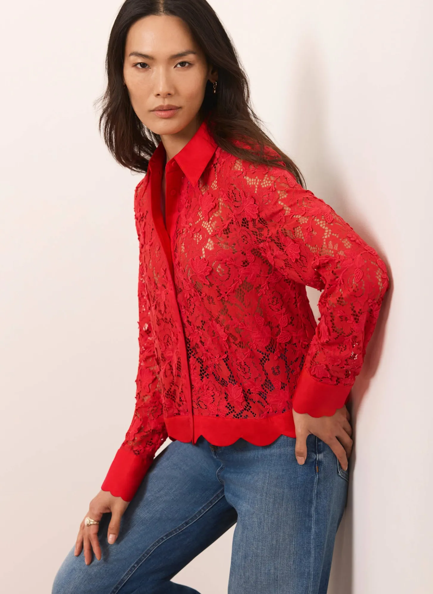 Red Lace Cropped Shirt
