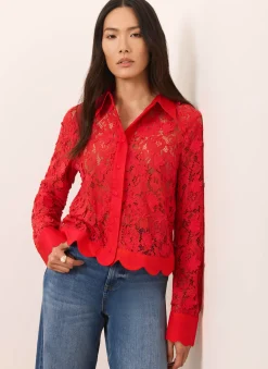 Red Lace Cropped Shirt