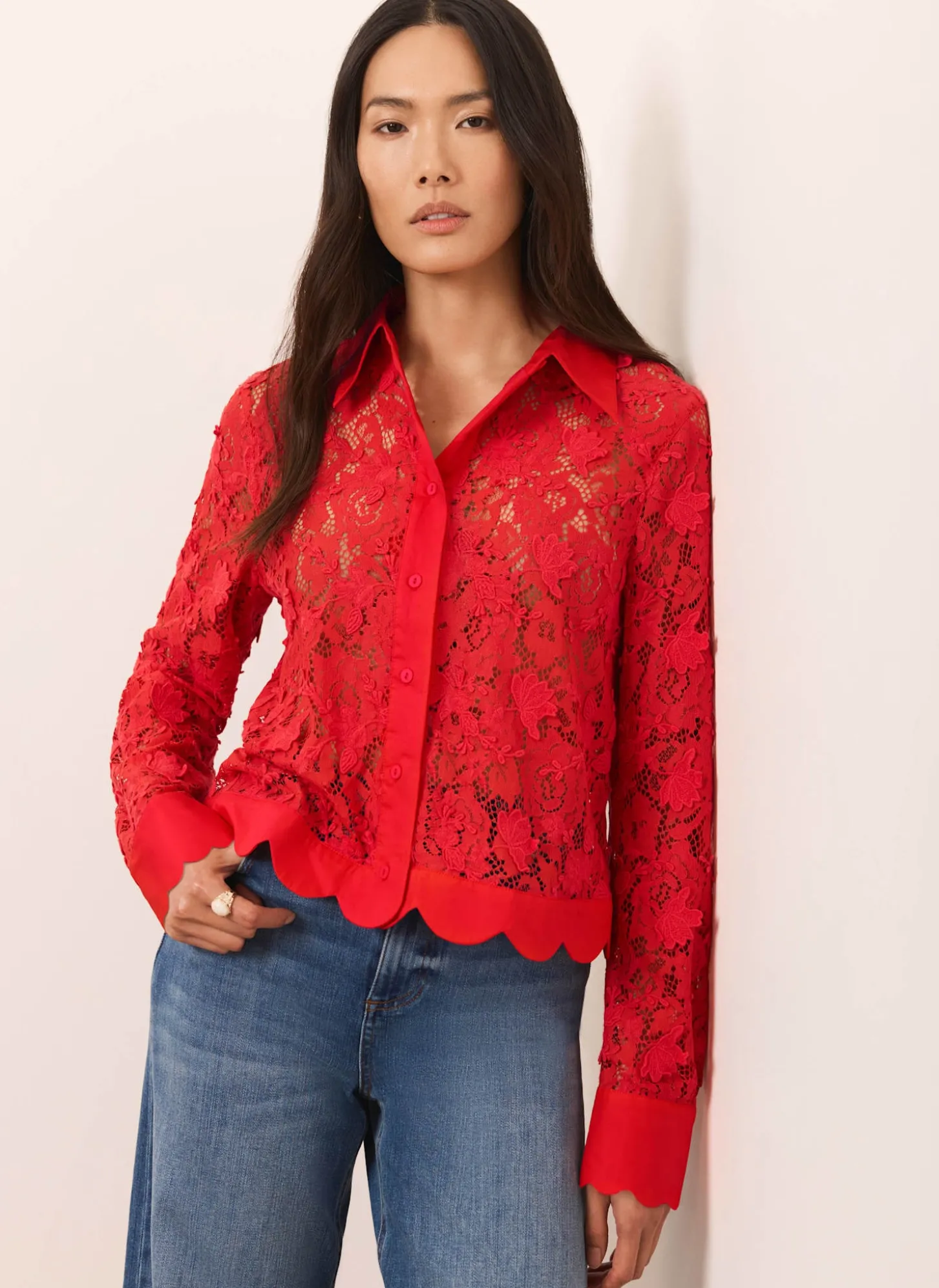 Red Lace Cropped Shirt