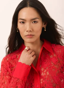Red Lace Cropped Shirt