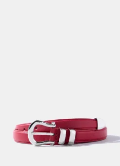 Red Leather Slim Belt