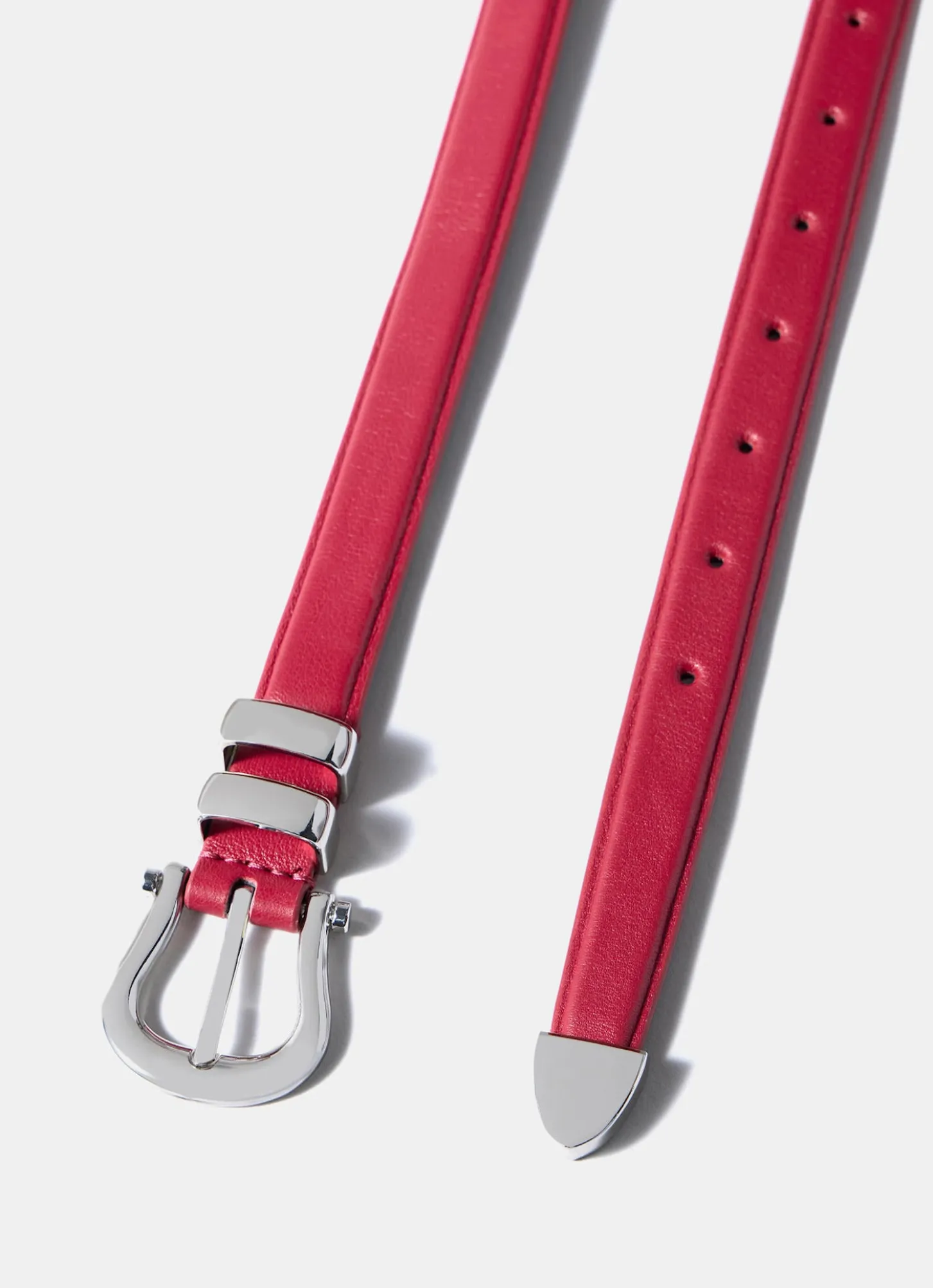 Red Leather Slim Belt