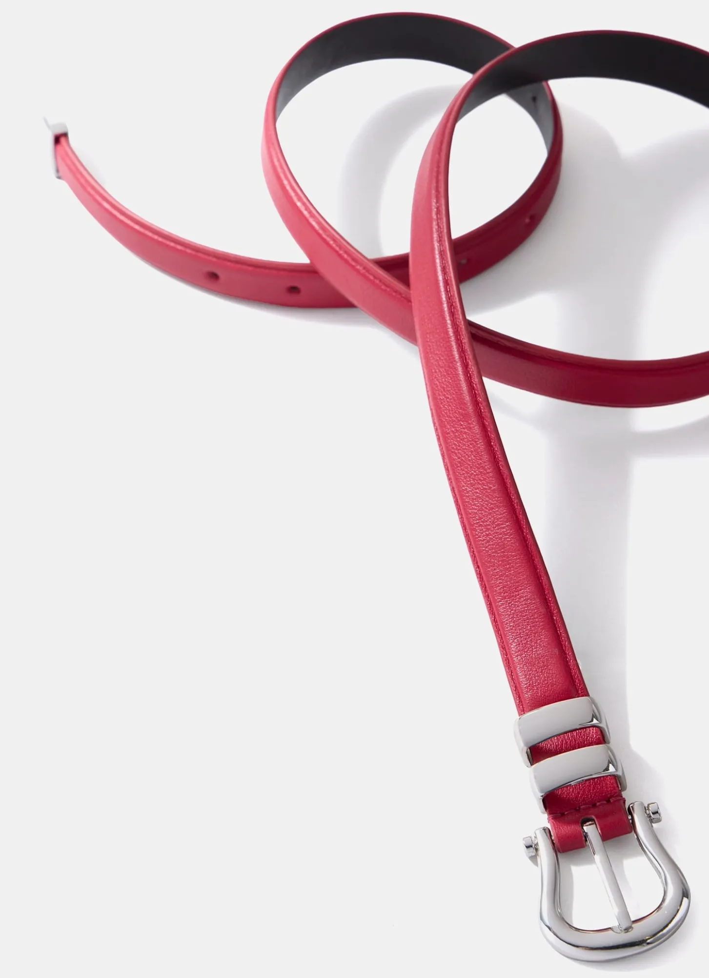 Red Leather Slim Belt