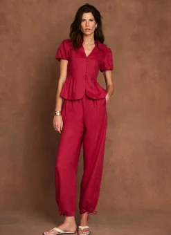 Red Linen Balloon Trousers