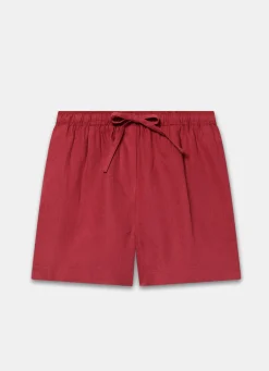 Red Linen Drawstring Shorts