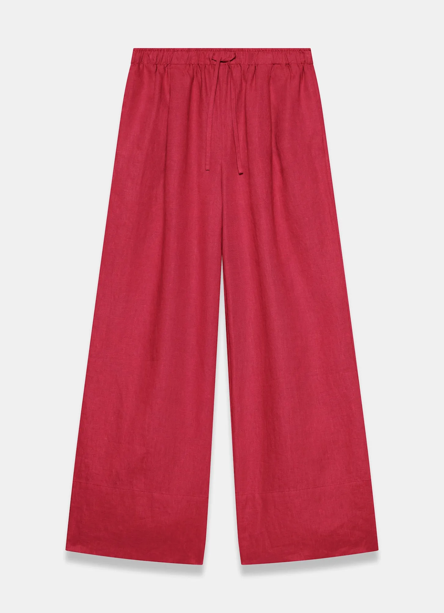 Red Linen Drawstring Wide Leg Trousers