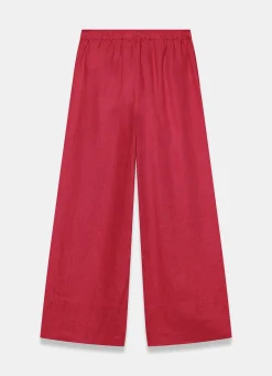 Red Linen Drawstring Wide Leg Trousers