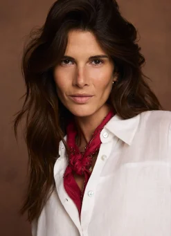 Red Linen Embellished Neck Scarf