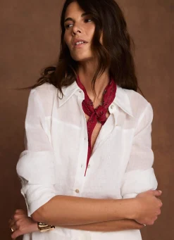 Red Linen Embellished Neck Scarf
