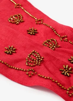Red Linen Embellished Neck Scarf