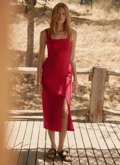 Red Linen Midi Dress