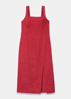 Red Linen Midi Dress
