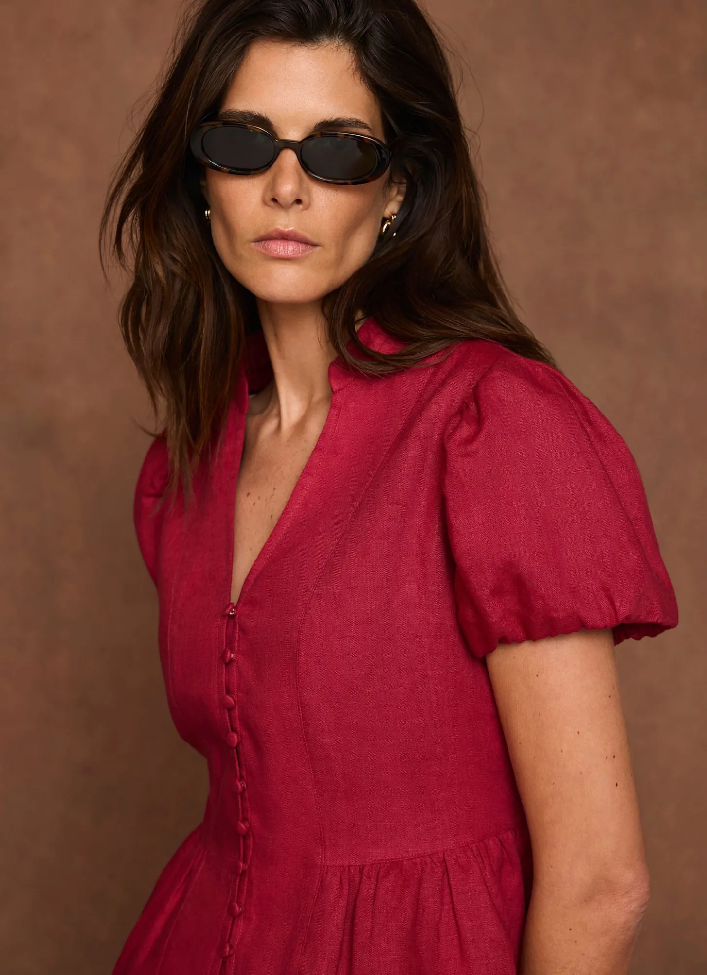 Red Linen Peplum Top