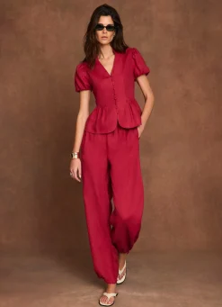 Red Linen Peplum Top