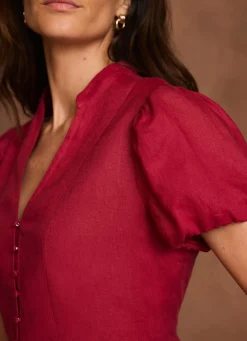 Red Linen Peplum Top