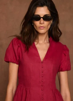 Red Linen Peplum Top