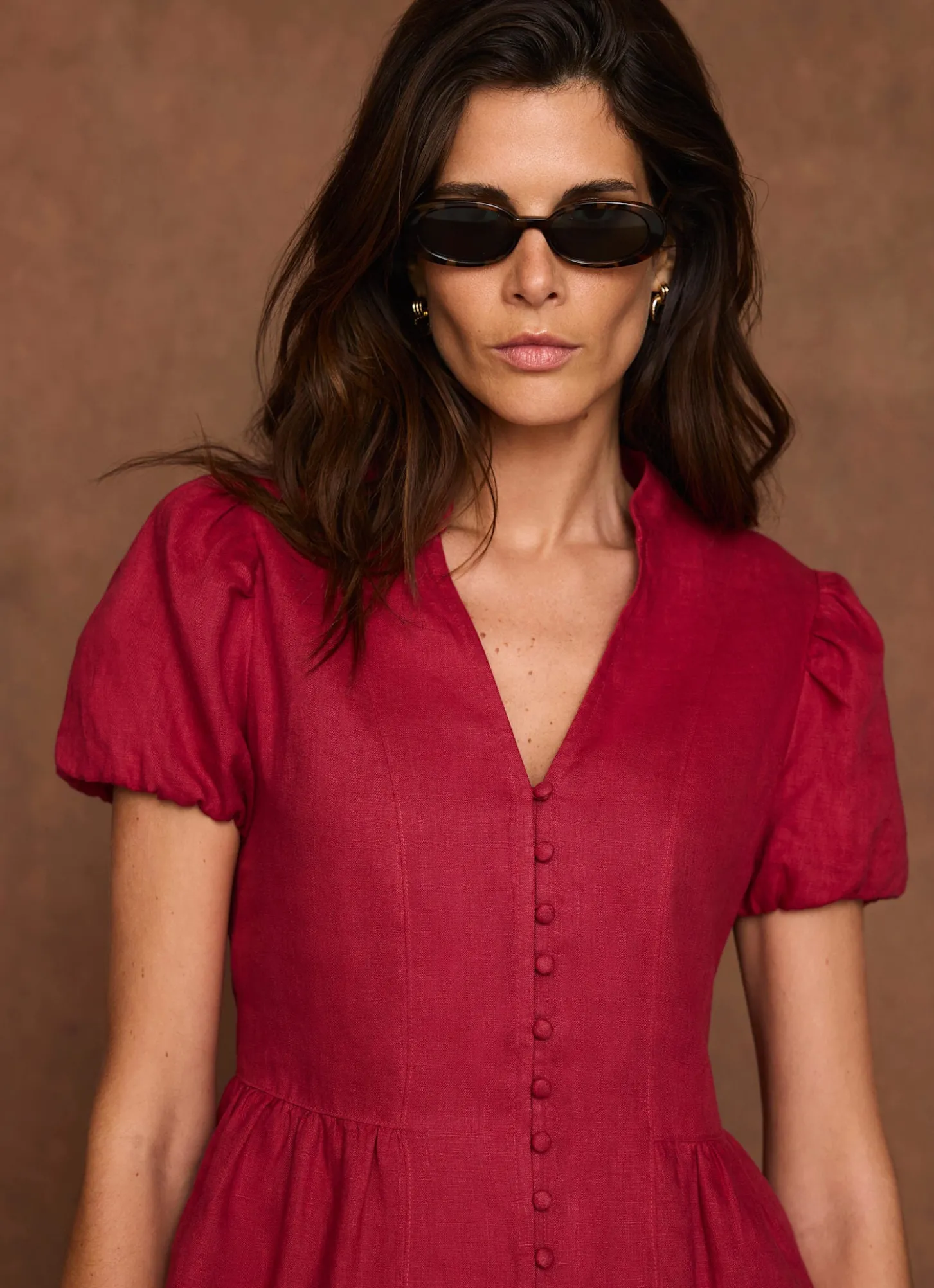 Red Linen Peplum Top