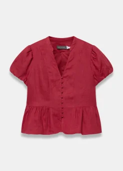 Red Linen Peplum Top