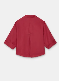 Red Linen Short Sleeve Resort Shirt