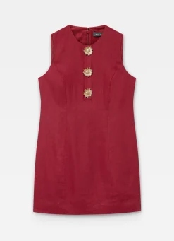 Red Linen Sunray Button Mini Dress