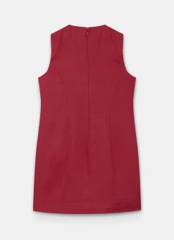 Red Linen Sunray Button Mini Dress
