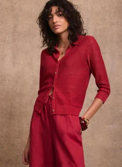 Red Metallic Knit Top