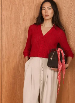 Red Open Knit Top