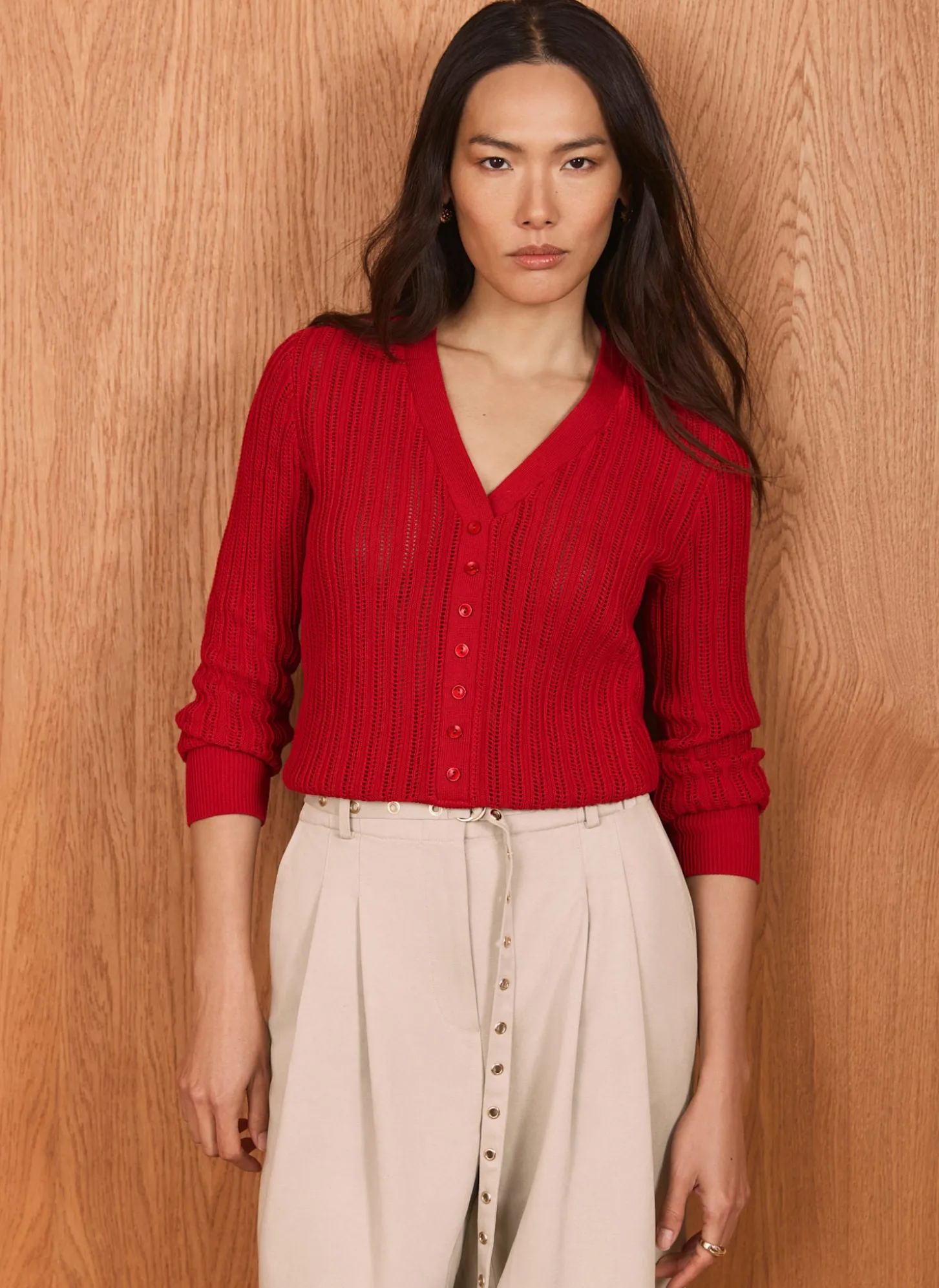 Red Open Knit Top