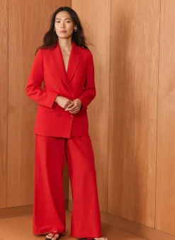 Red Pleated Wide Leg Trousers
