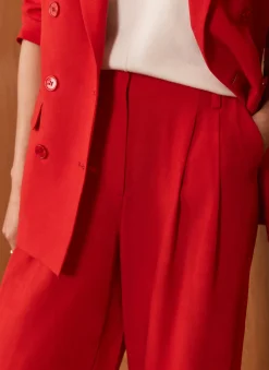 Red Pleated Wide Leg Trousers