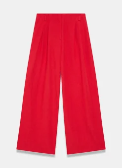 Red Pleated Wide Leg Trousers
