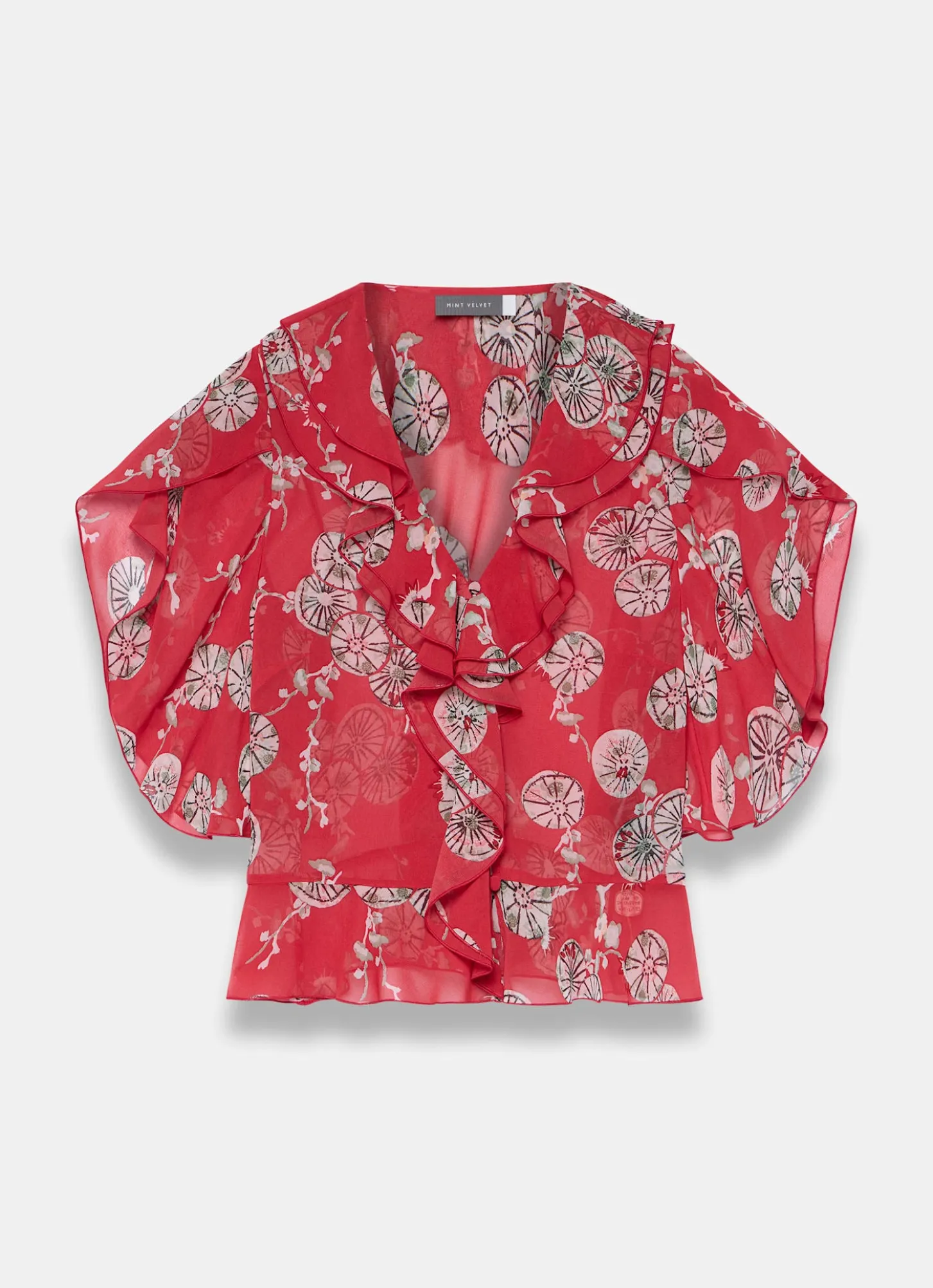 Red Printed Ruffle Blouse