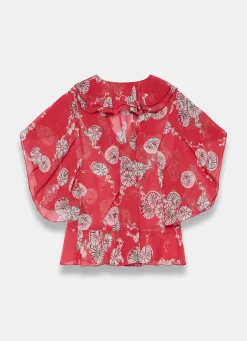 Red Printed Ruffle Blouse