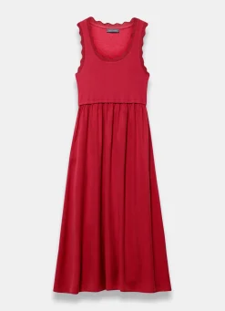 Red Scallop Trim Midi Dress