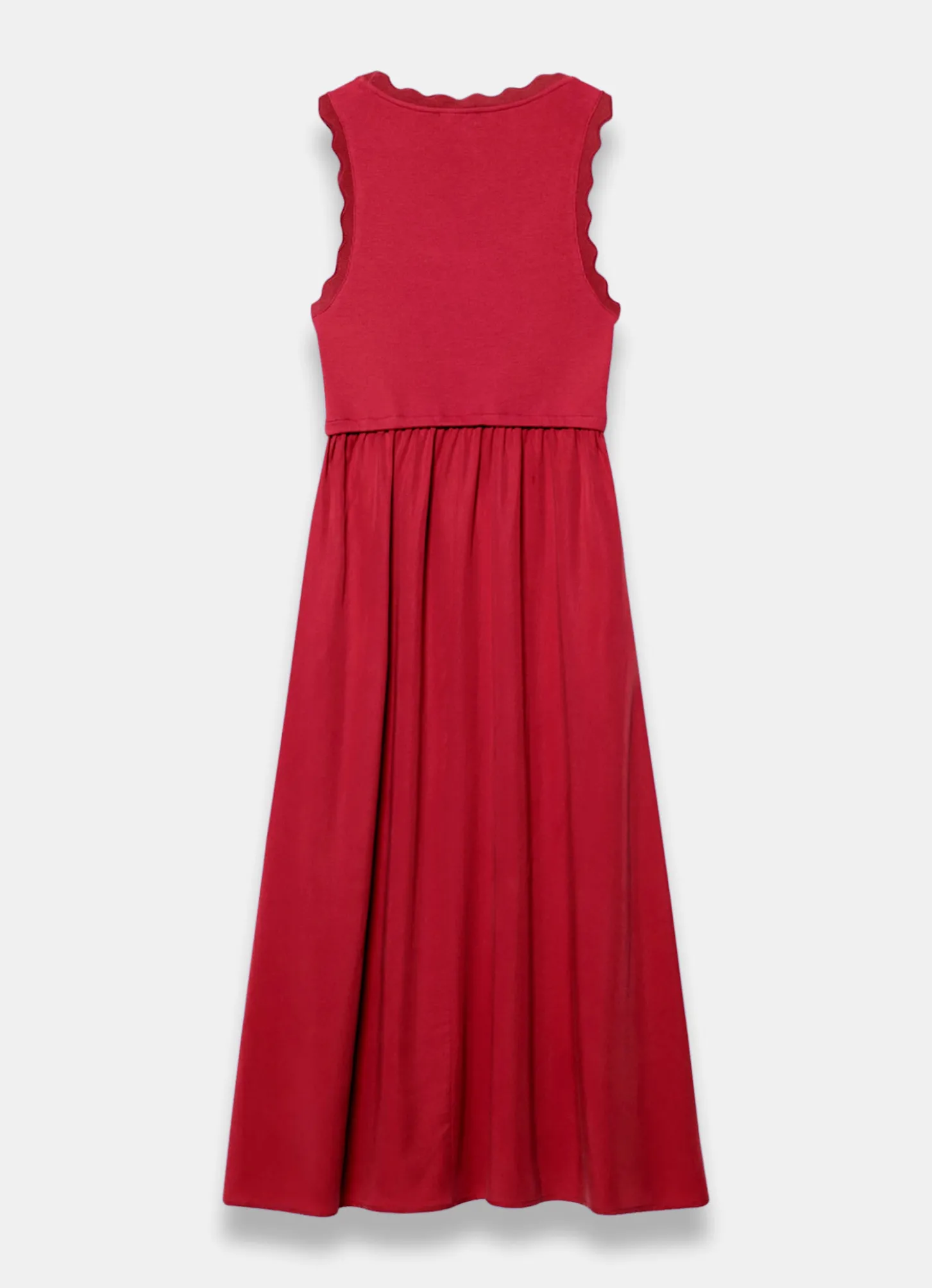 Red Scallop Trim Midi Dress