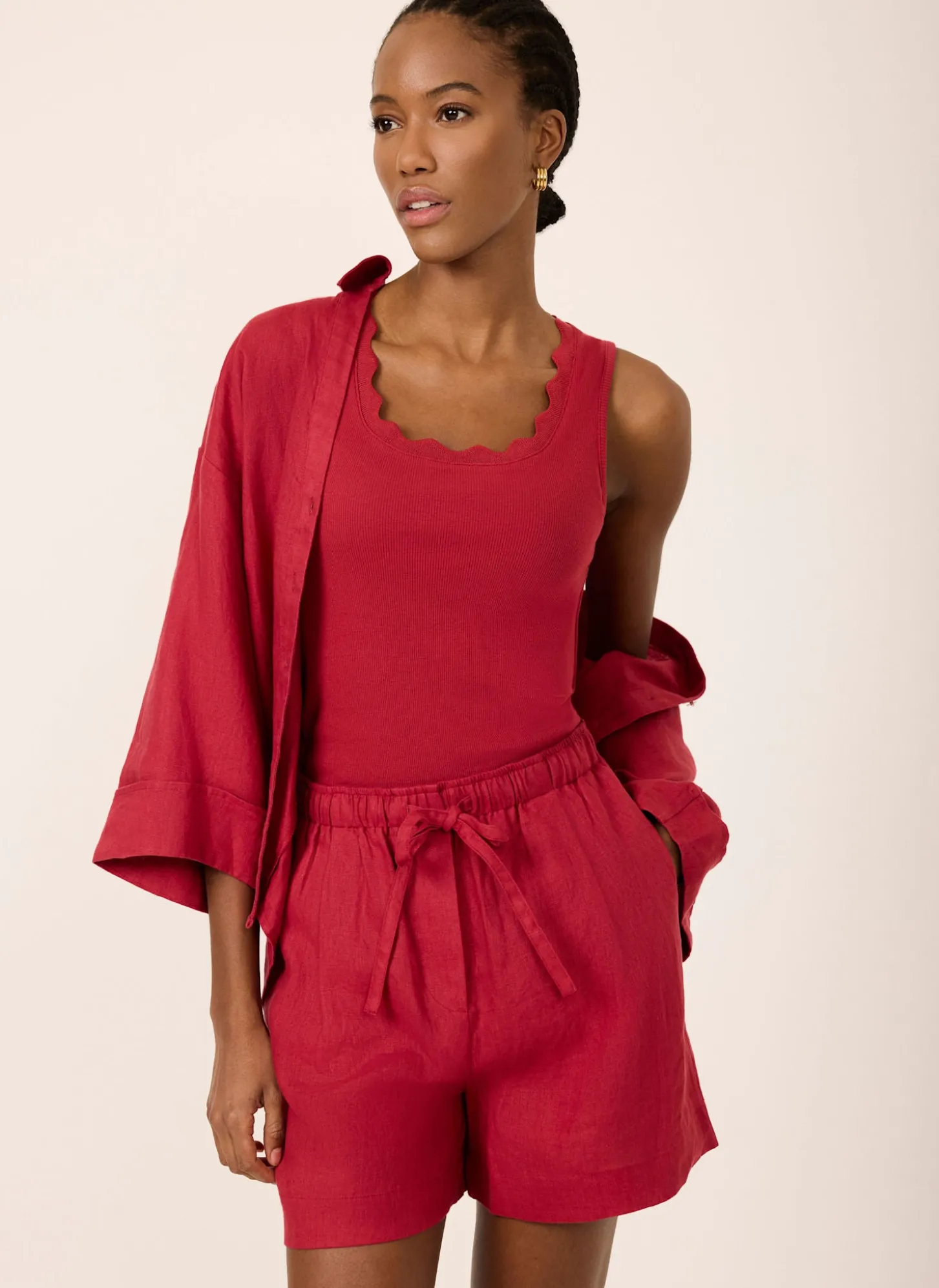 Red Scallop Trim Vest Top