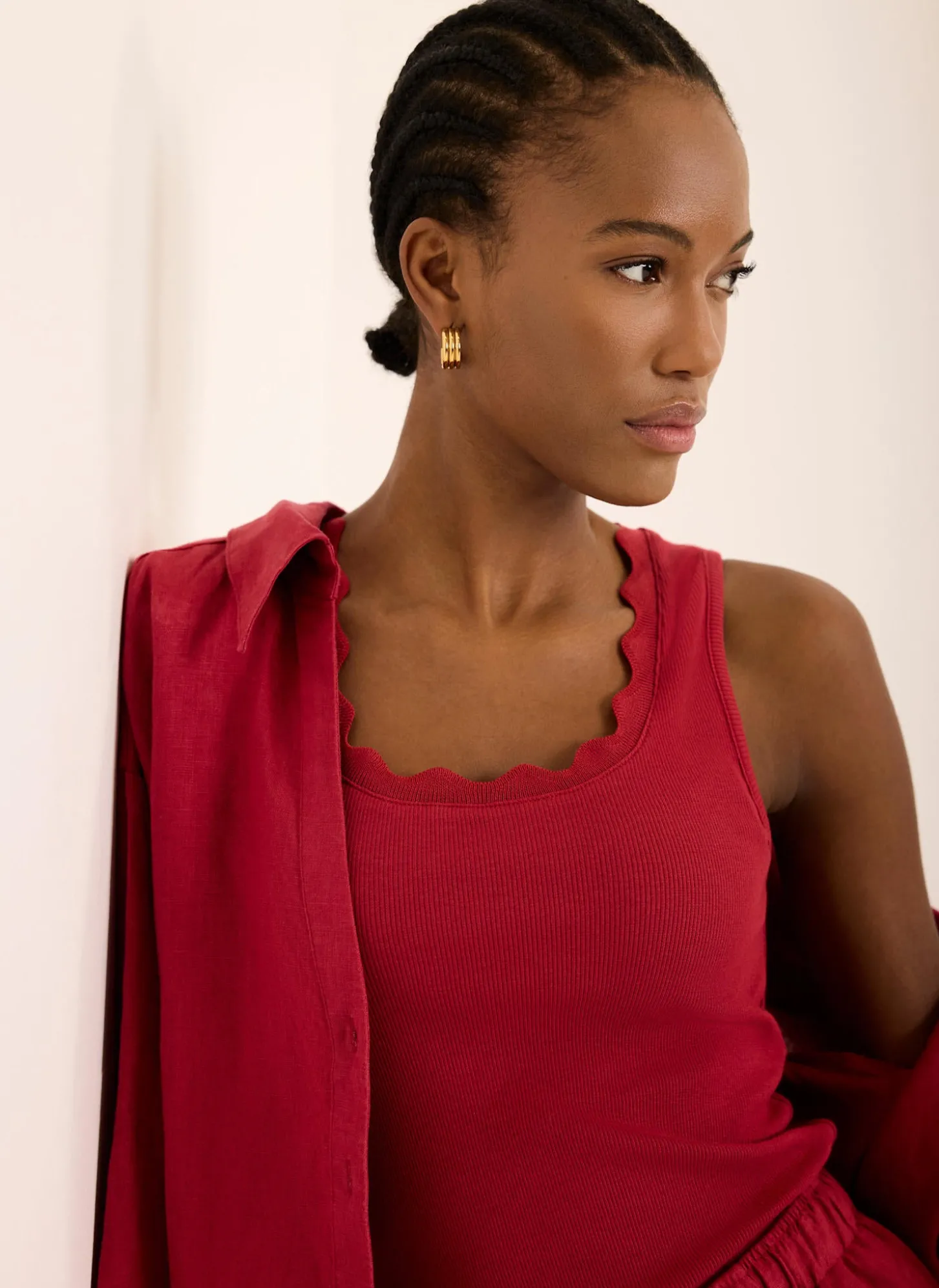 Red Scallop Trim Vest Top