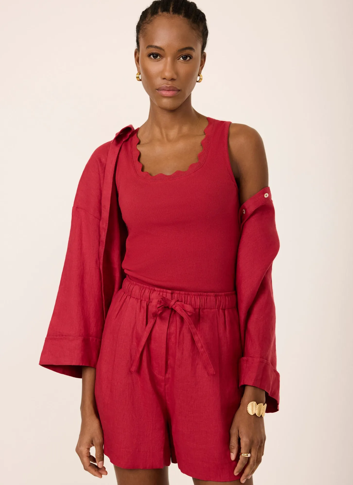 Red Scallop Trim Vest Top